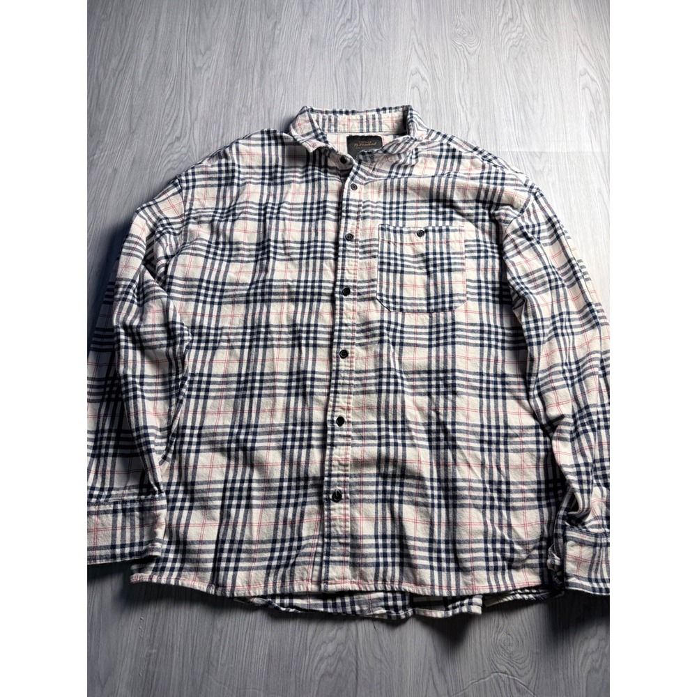 Cotton On Vintage Re-Mastered Plaid Flannel Shirt Mens Large White Navy Blue Red
